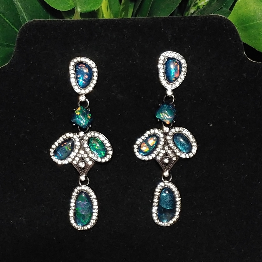 New Beautiful Blue Opal Statement Earrings